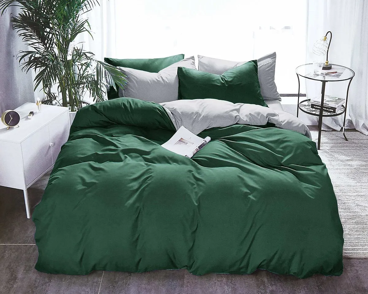 1000TC | Reversible | King Size | Green & Grey | Duvet Quilt Cover Set