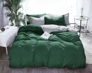 1000TC | Reversible | King Size | Green & Grey | Duvet Quilt Cover Set