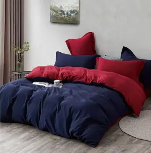 1000TC | Reversible | Queen Size | Blue & Red | Duvet Quilt Cover Set