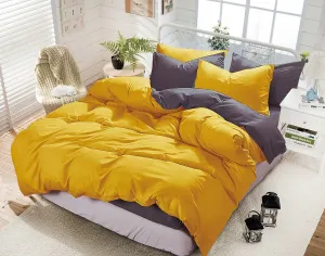 1000TC | Reversible | Queen Size | Yellow & Grey | Duvet Quilt Cover Set