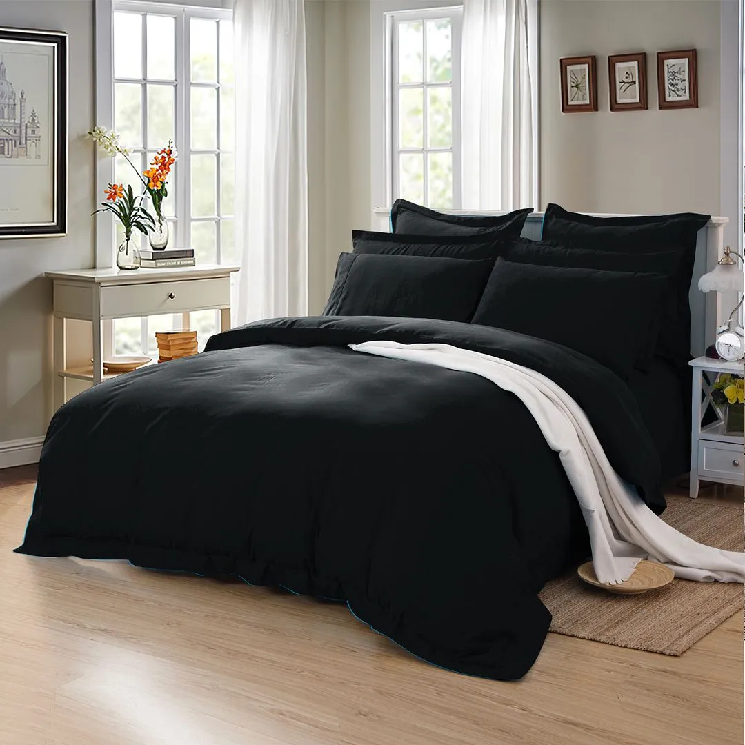 1000TC | Tailored | King Single Size | Black | Duvet Quilt Cover Set