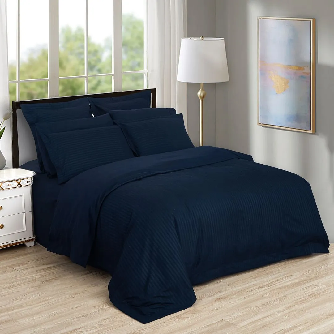 1000TC | Ultra Soft | Striped | King Size | Midnight Blue | Duvet Quilt Cover Set