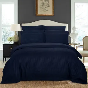 1000TC | Ultra Soft | Striped | King Size | Midnight Blue | Duvet Quilt Cover Set
