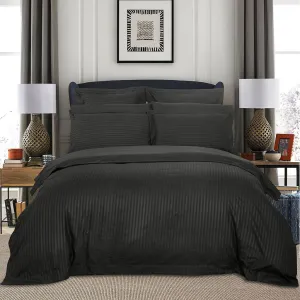 1000TC | Ultra Soft | Striped | Queen Size | Charcoal | Duvet Quilt Cover Set