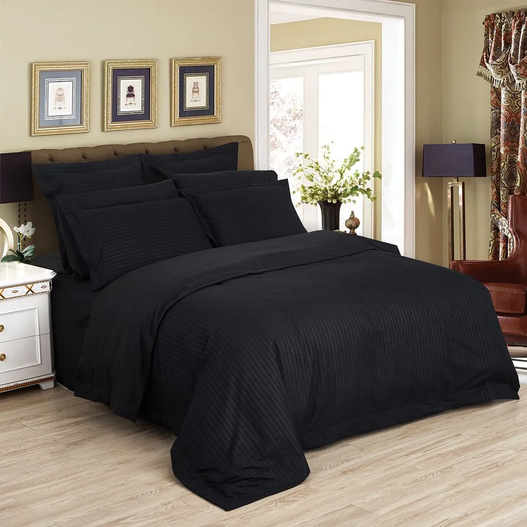 1000TC | Ultra Soft | Striped | Super King Size | Black | Duvet Quilt Cover Set