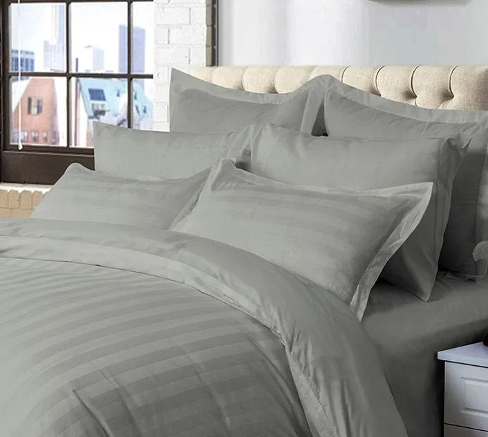 1000TC | Ultra Soft | Striped | Super King Size | Grey | Duvet Quilt Cover Set