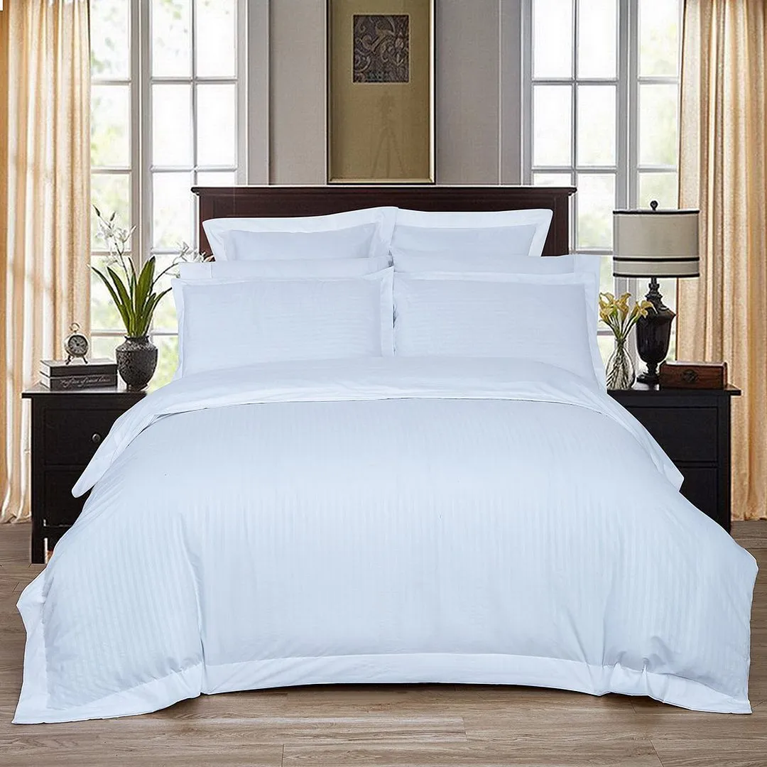 1000TC | Ultra Soft | Striped | Super King Size | White | Duvet Quilt Cover Set