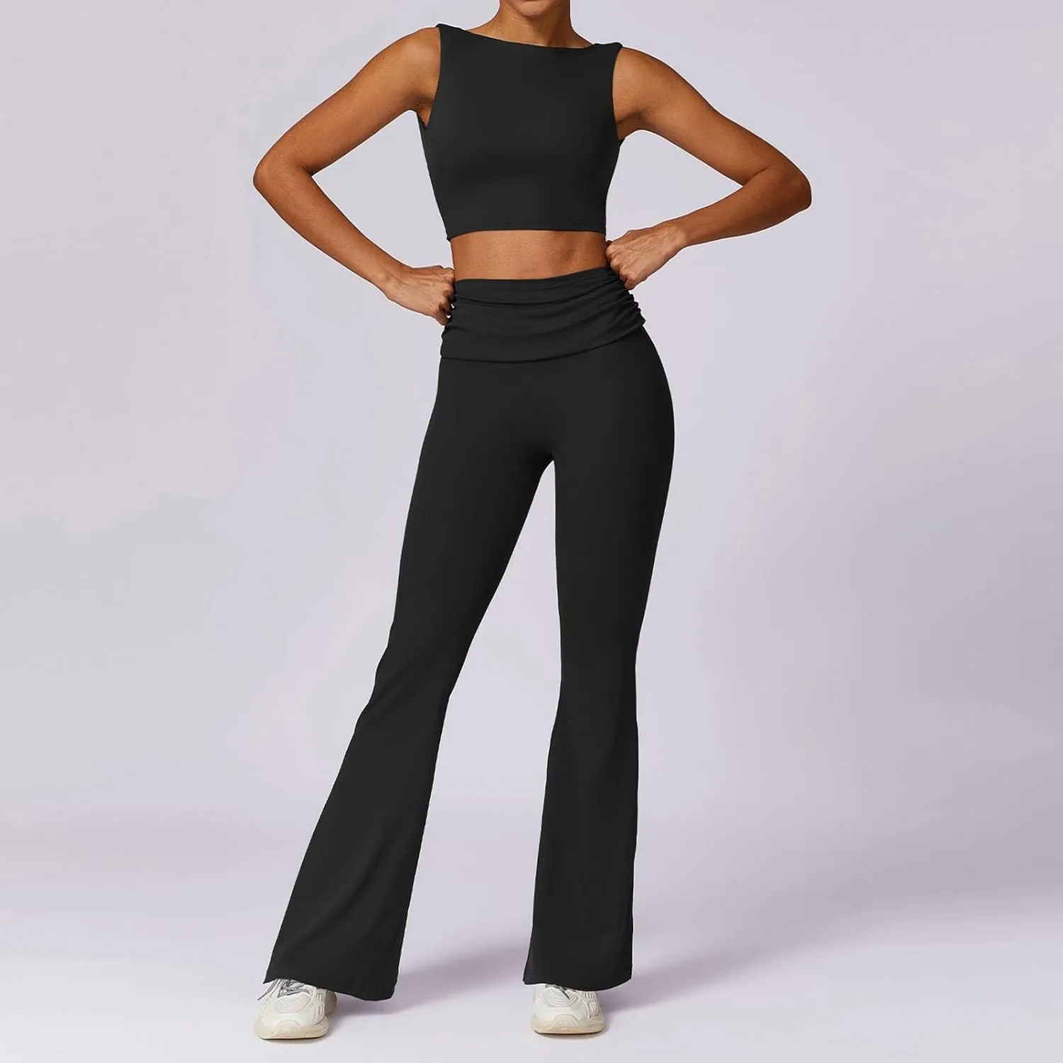 2 Piece Sets for Women Lounge Loungewear Sets Foldover Yoga Flare Leggings Pants and Cropped Tops Casual Y2K Outfits