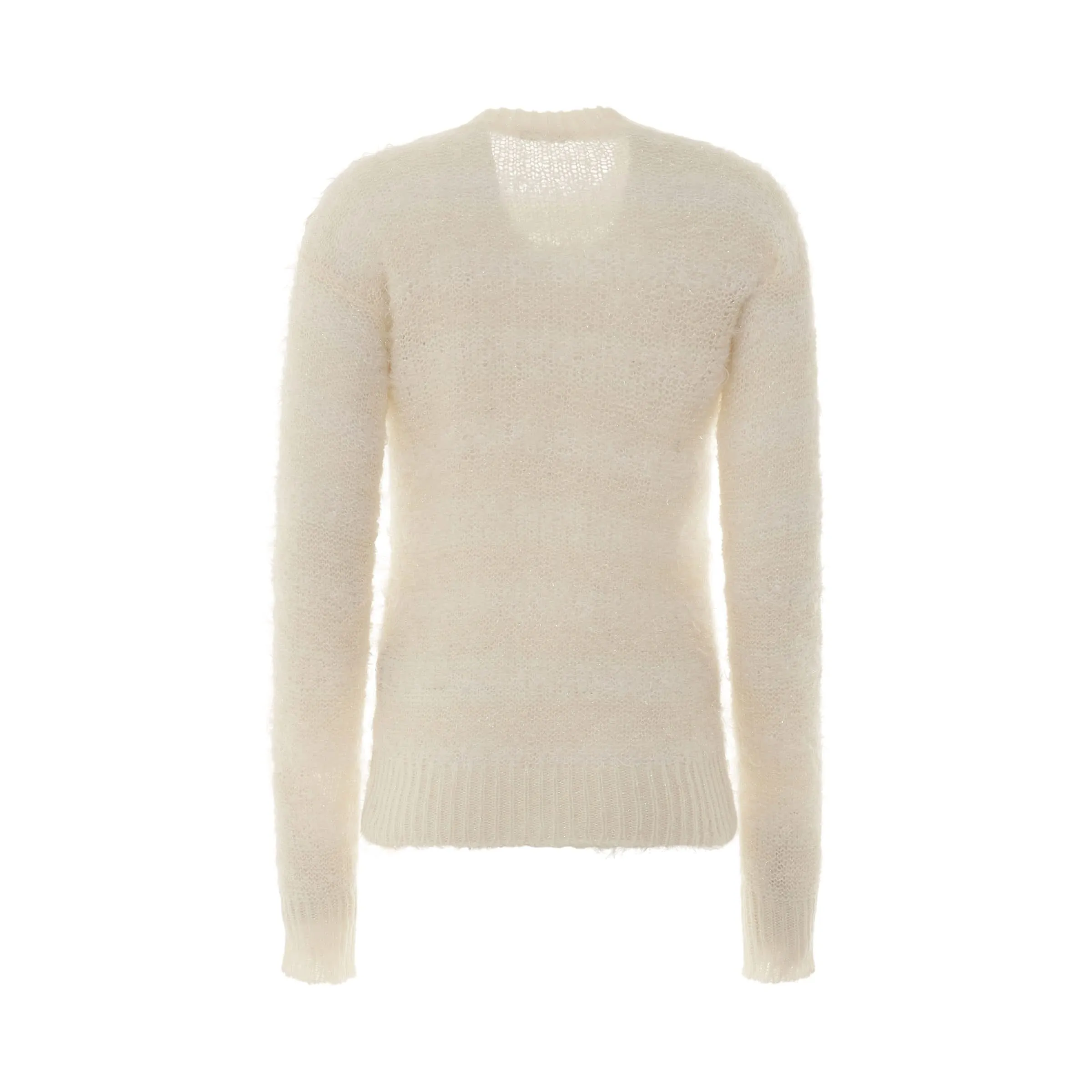 3 Button Shouder Cut Striped Knit Pullover in Egg Shell