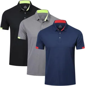 3 Pack Mens Polo Shirts Short Sleeve Sport Golf Tennis T Shirt Quick Dry Athletic Workout Polo
