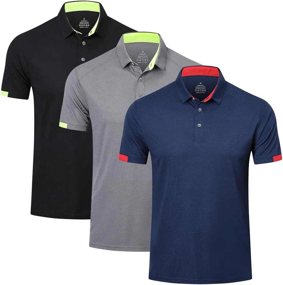 3 Pack Mens Polo Shirts Short Sleeve Sport Golf Tennis T Shirt Quick Dry Athletic Workout Polo