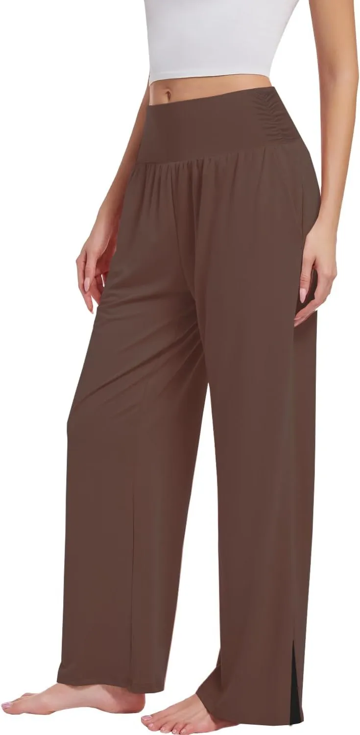 3PACK Womens Wide Leg Yoga Pants High Waisted Adjustable Tie Knot Joggers Loose Yoga Sweatpants Comfy Lounge Pajama