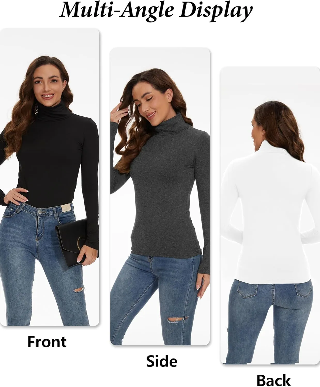 4 Pack Womens Thermal Turtleneck Shirts, Women Turtle Neck Fleece Lined Compression Long Sleeve Base Layer Tops