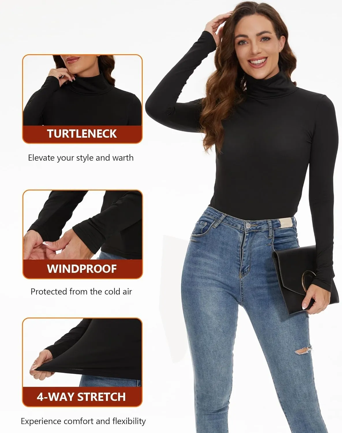 4 Pack Womens Thermal Turtleneck Shirts, Women Turtle Neck Fleece Lined Compression Long Sleeve Base Layer Tops