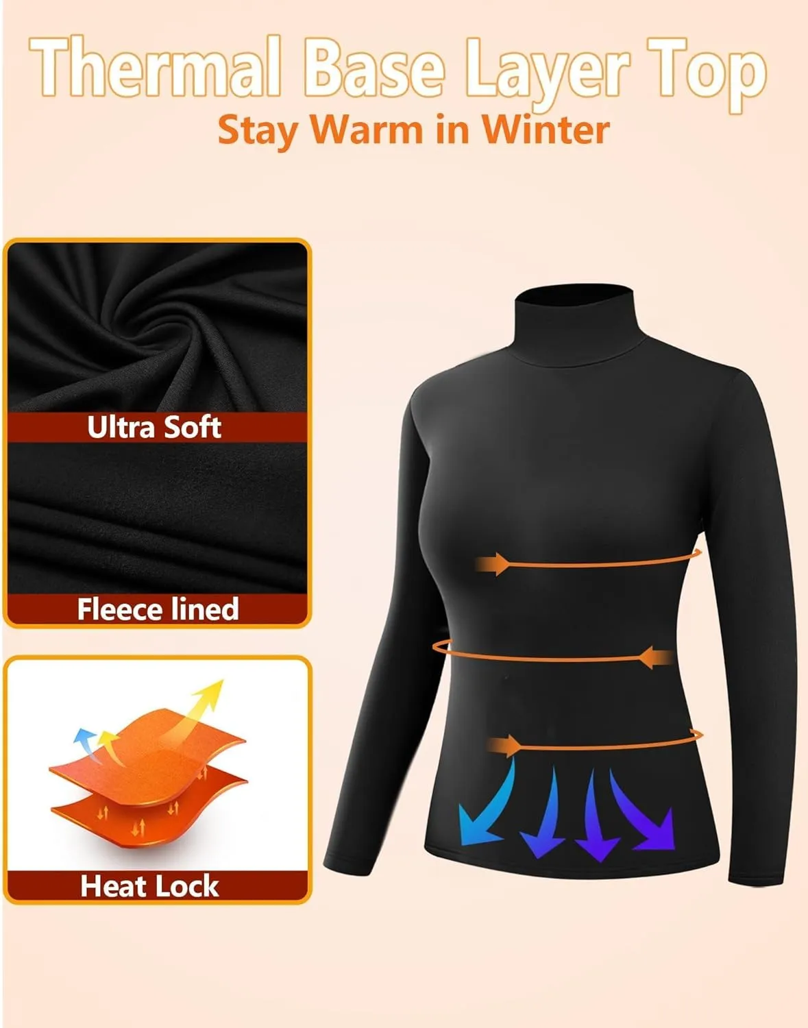 4 Pack Womens Thermal Turtleneck Shirts, Women Turtle Neck Fleece Lined Compression Long Sleeve Base Layer Tops