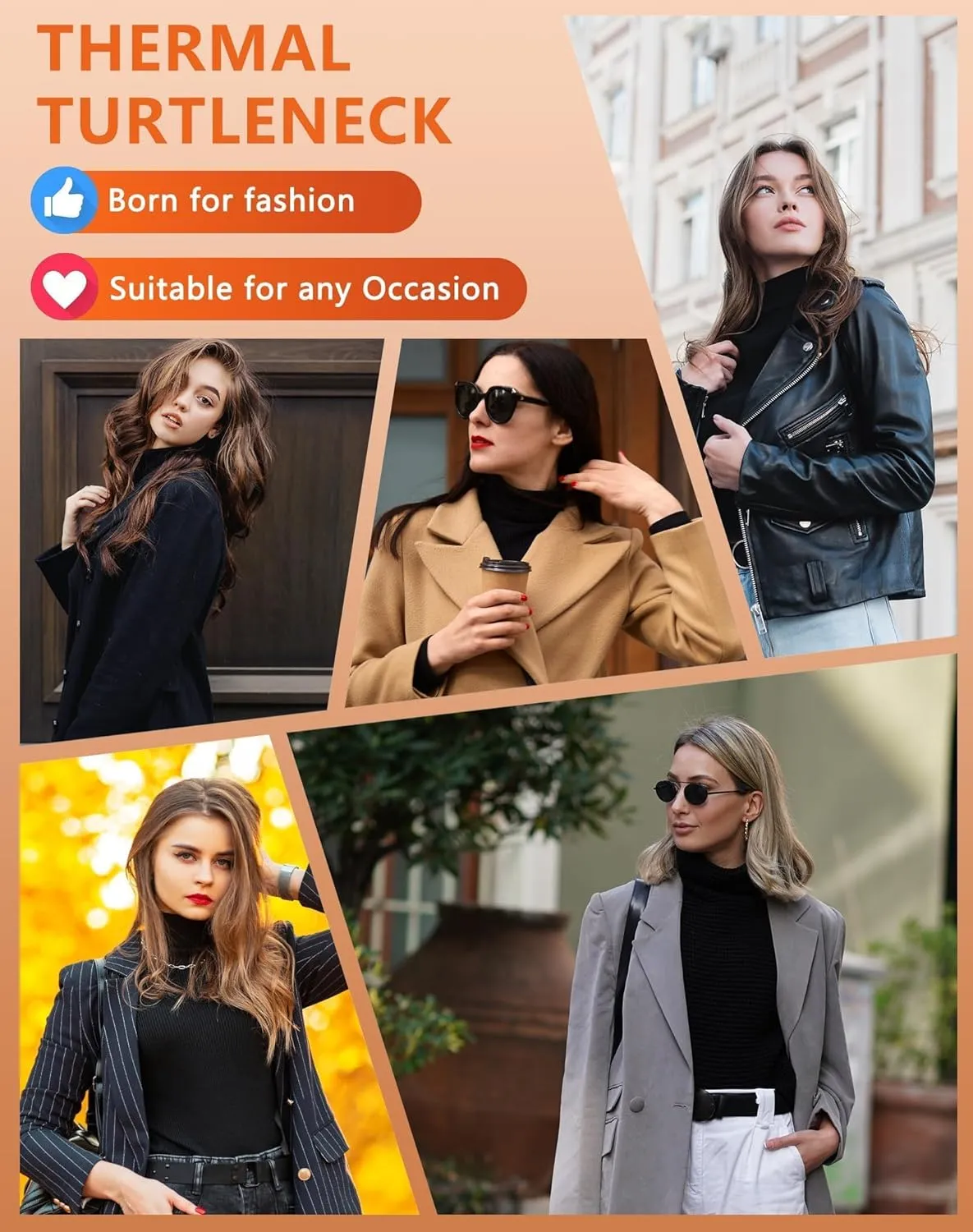 4 Pack Womens Thermal Turtleneck Shirts, Women Turtle Neck Fleece Lined Compression Long Sleeve Base Layer Tops