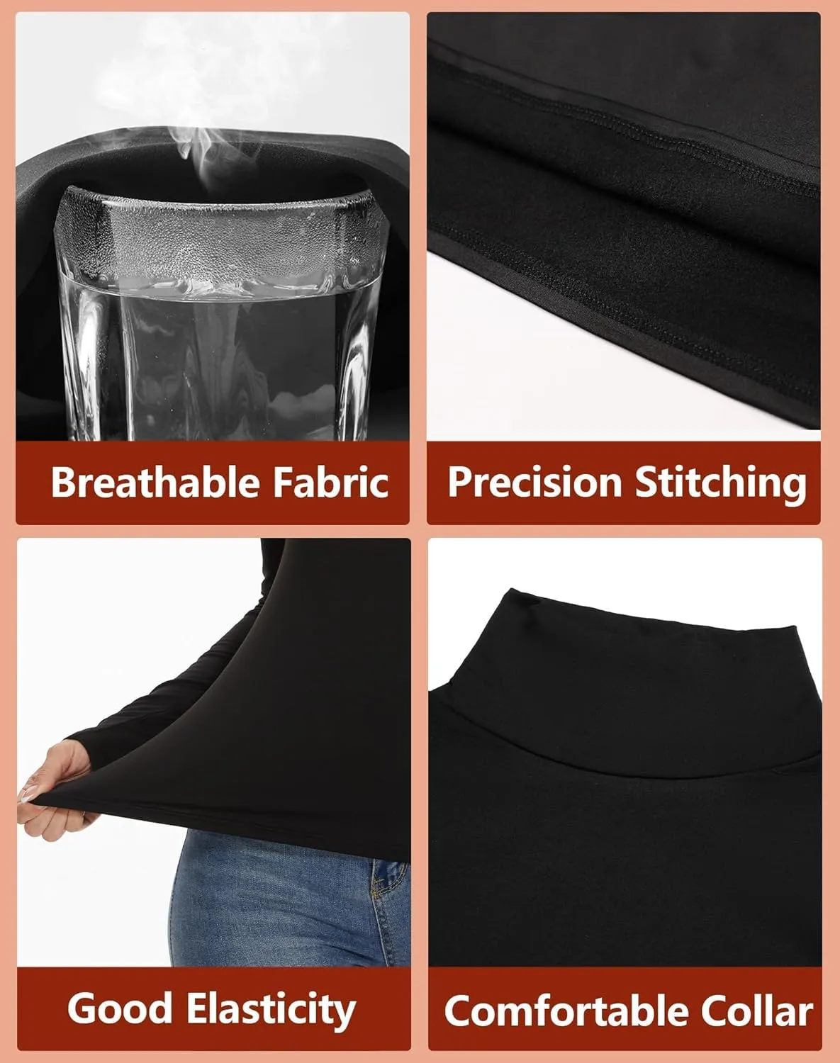 4 Pack Womens Thermal Turtleneck Shirts, Women Turtle Neck Fleece Lined Compression Long Sleeve Base Layer Tops