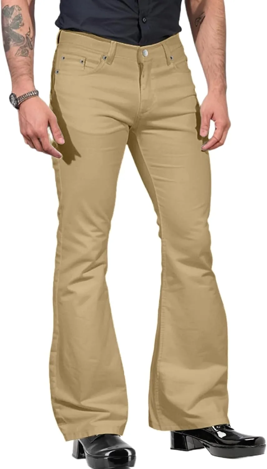 70s Disco Pants for Men Vintage Flare Pants Bell Bottom Jean Slim Fit Casual Trouser Lightweight Business Work Pant