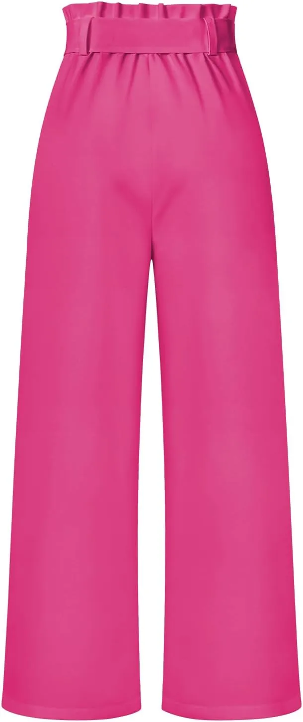ABAFIP Women's High Waist Wide Leg Pants Business Work Office Casual Flared Palazzo Long Pants Belted Trousers