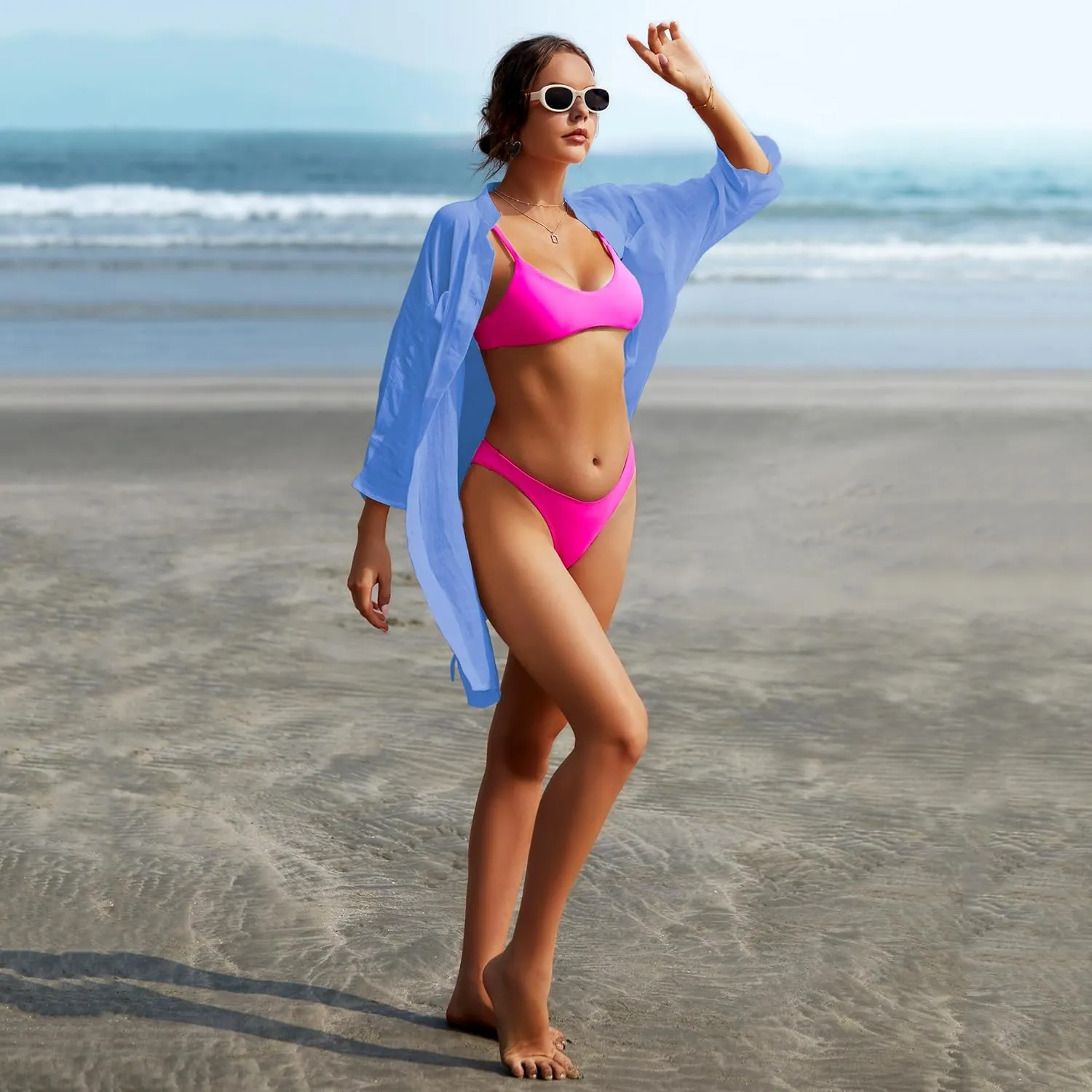 Adisputent Womens Swimsuit Cover up Shirts Long Sleeve Button Down Bikini Beachwear Dress Loose Bathing Suit Cover Ups