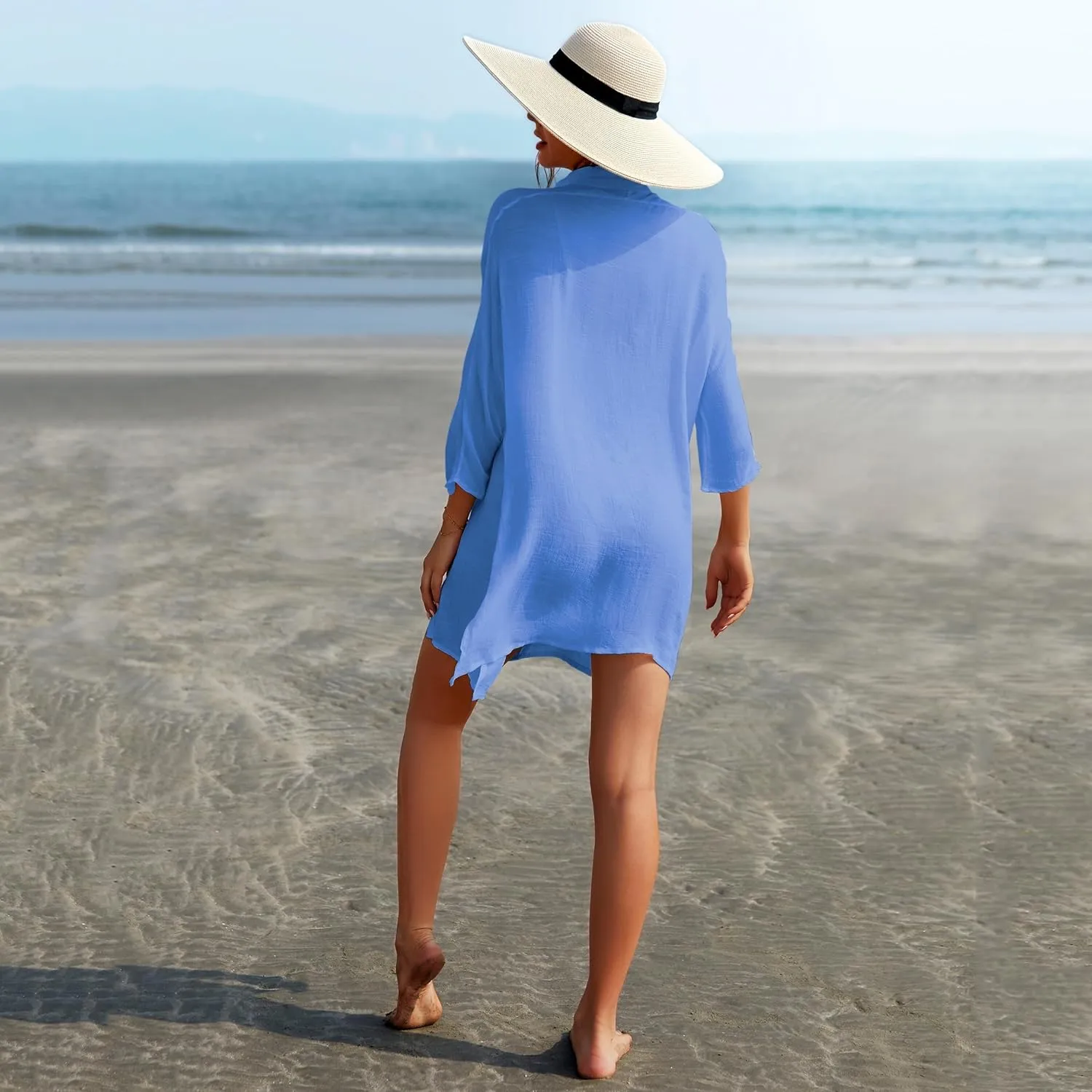 Adisputent Womens Swimsuit Cover up Shirts Long Sleeve Button Down Bikini Beachwear Dress Loose Bathing Suit Cover Ups