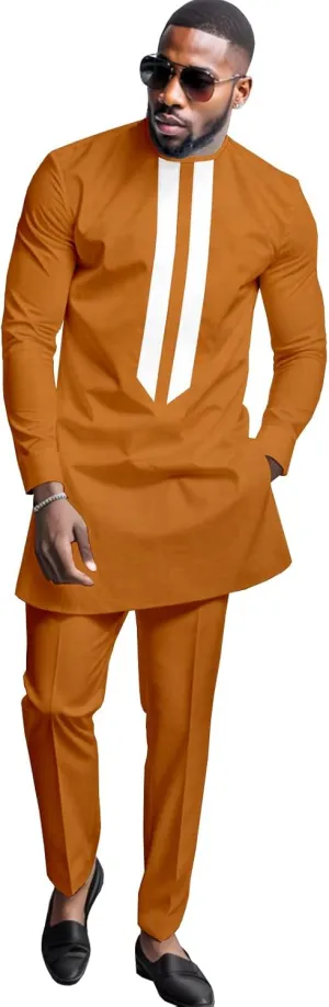 African Men's Formal Clothes Dashiki Shirt and Pant Two Piece Suit Traditional Long Sleeve Outfits