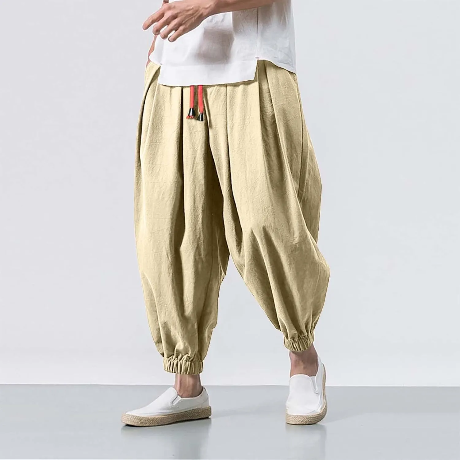 Alalaso Parachute Pants Men Hip Hop Harem Pants Fashion Solid Color Oversized Tapered Pants Casual Comfy Baggy Trouser