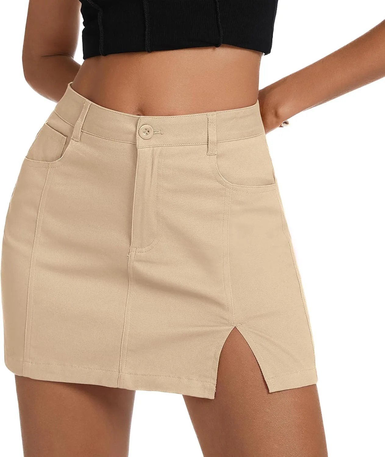 American Trends Women Mini Skirt with Slit High Waist Mini Denim Skirt Causal Bodycon Short Jean Skirts with Pockets