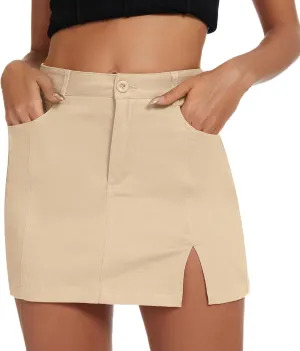 American Trends Women Mini Skirt with Slit High Waist Mini Denim Skirt Causal Bodycon Short Jean Skirts with Pockets
