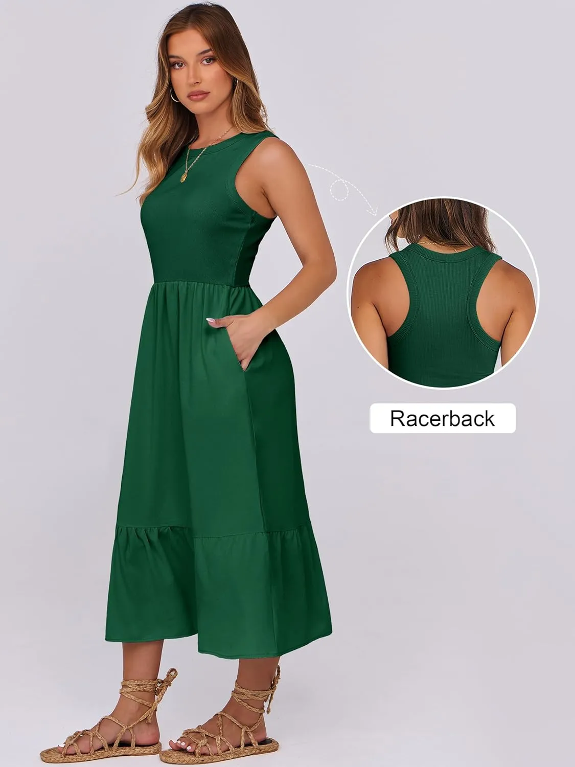 ANRABESS Women Midi Dresses 2025 Summer Casual Sleeveless Sundress High Neck Tank Top Racerback Flowy Beach Dress  Pockets
