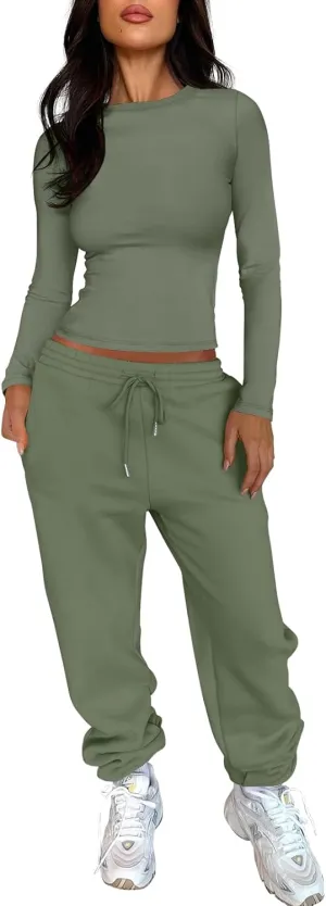 ANRABESS Womens 2 Piece Sweatsuits Long Sleeve Tight Shirt Tops Joggers Fleece Sweatpants Sets 2024 Fall Sweat Lounge Outfits