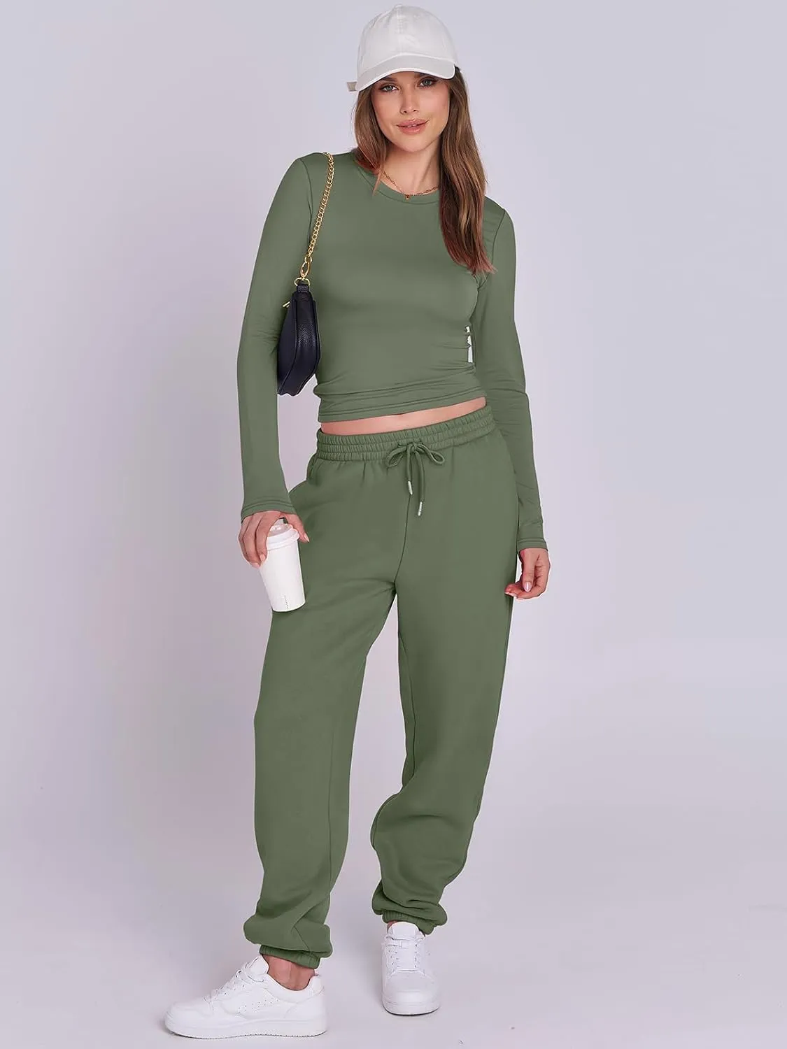 ANRABESS Womens 2 Piece Sweatsuits Long Sleeve Tight Shirt Tops Joggers Fleece Sweatpants Sets 2024 Fall Sweat Lounge Outfits
