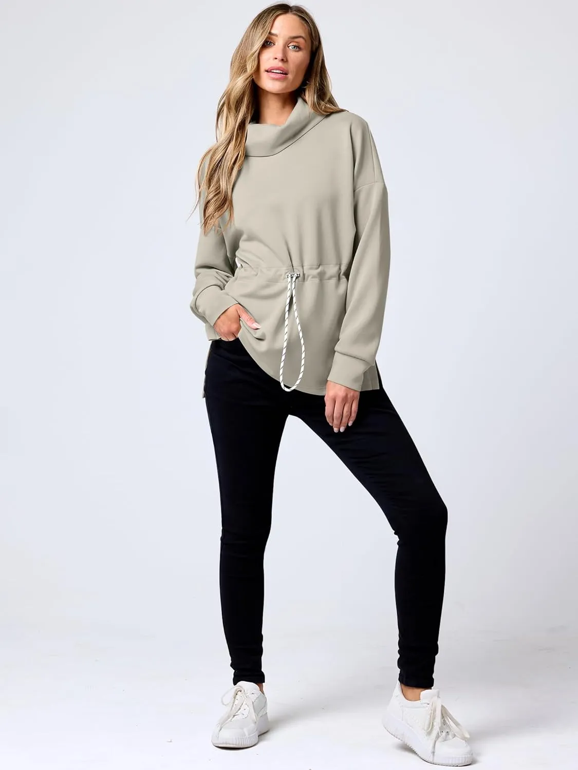 ANRABESS Womens Turtleneck Sweatshirts Drawstring Waist Pullover Tops Loose Fit Long Sleeve Hoodies 2024 Fall Preppy Outfits