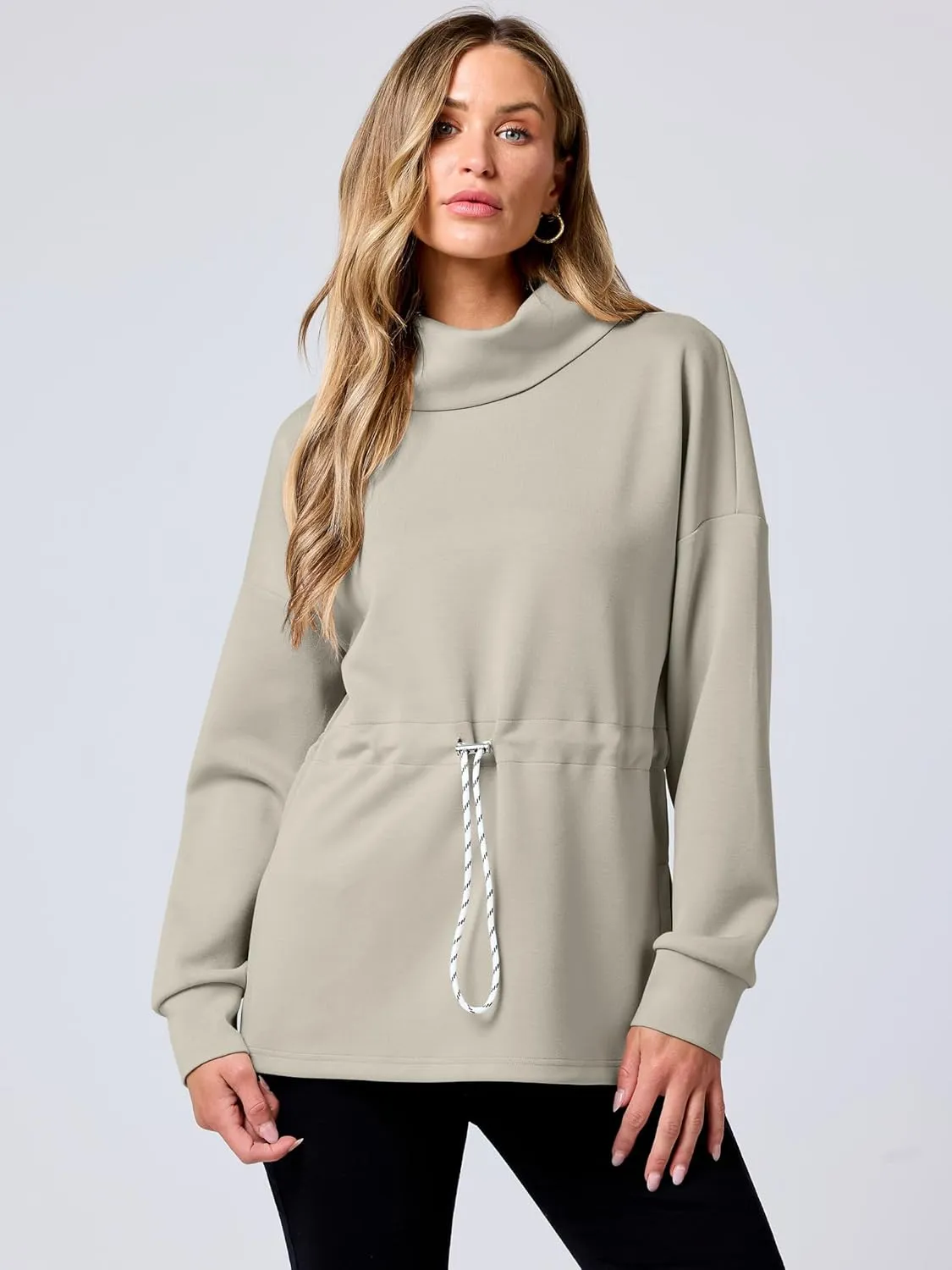 ANRABESS Womens Turtleneck Sweatshirts Drawstring Waist Pullover Tops Loose Fit Long Sleeve Hoodies 2024 Fall Preppy Outfits