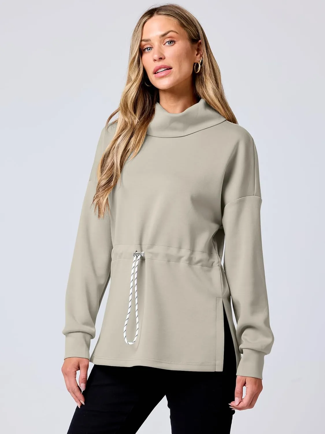 ANRABESS Womens Turtleneck Sweatshirts Drawstring Waist Pullover Tops Loose Fit Long Sleeve Hoodies 2024 Fall Preppy Outfits