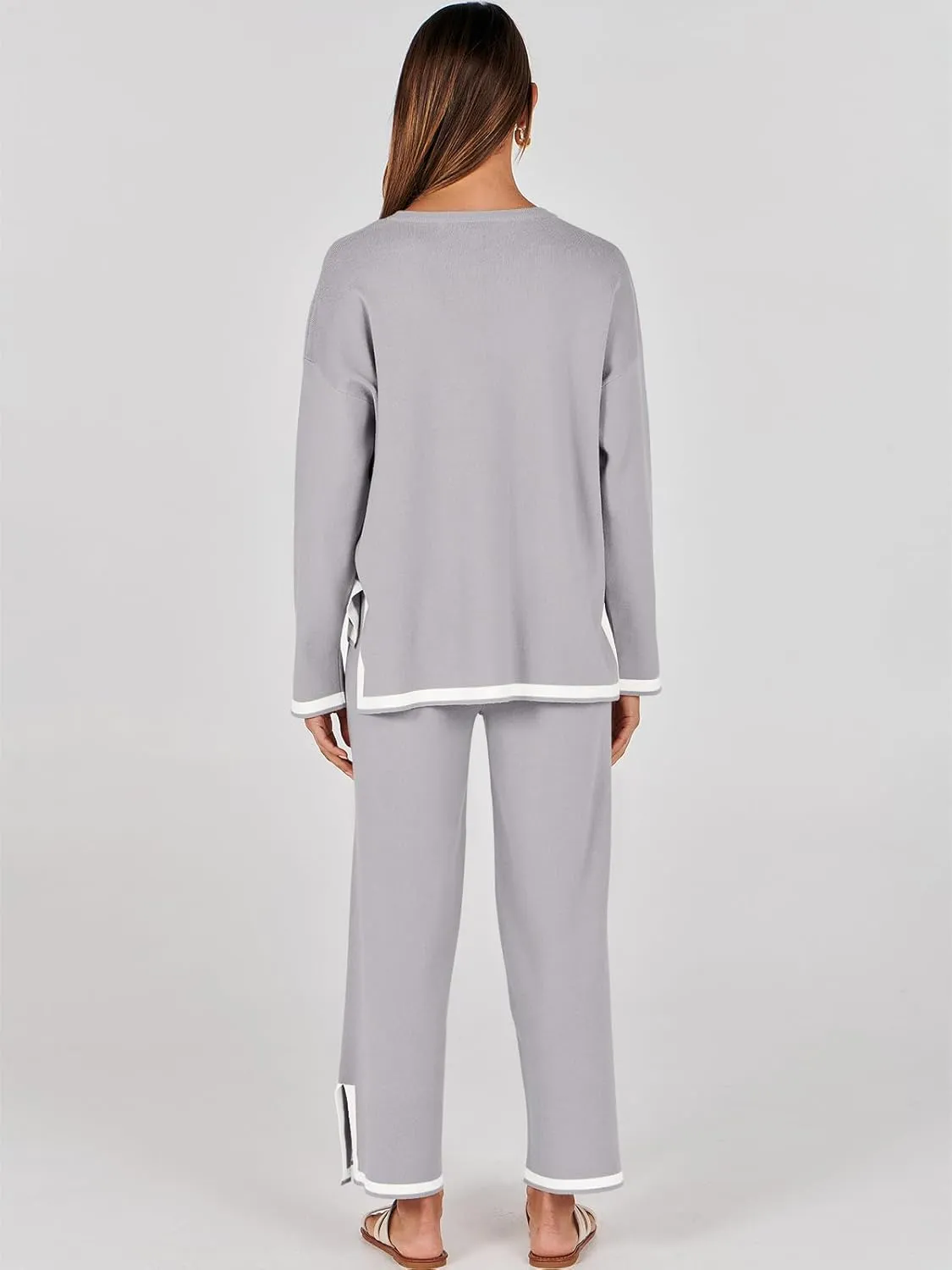 ANRABESS Women's Two Piece Outfits Knit Pullover Sweater Tops & Wide leg Pants Lounge Matching Sweatsuit Tracksuits Sets