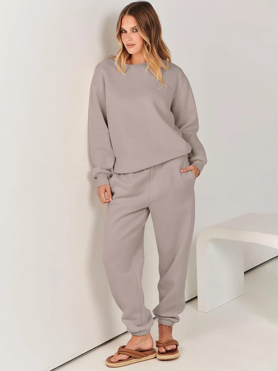 ANRABESS Women's Two Piece Outfits Lounge Set Long Sleeve Crewneck Sweatshirt Jogger Pants Tracksuit Sweatsuit 2024 Fall Sets