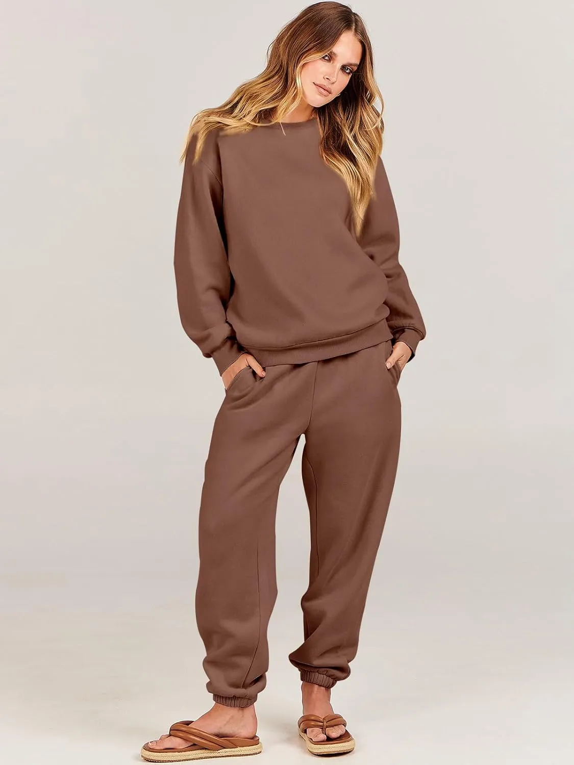 ANRABESS Women's Two Piece Outfits Lounge Set Long Sleeve Crewneck Sweatshirt Jogger Pants Tracksuit Sweatsuit 2024 Fall Sets