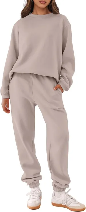 ANRABESS Women's Two Piece Outfits Lounge Set Long Sleeve Crewneck Sweatshirt Jogger Pants Tracksuit Sweatsuit 2024 Fall Sets