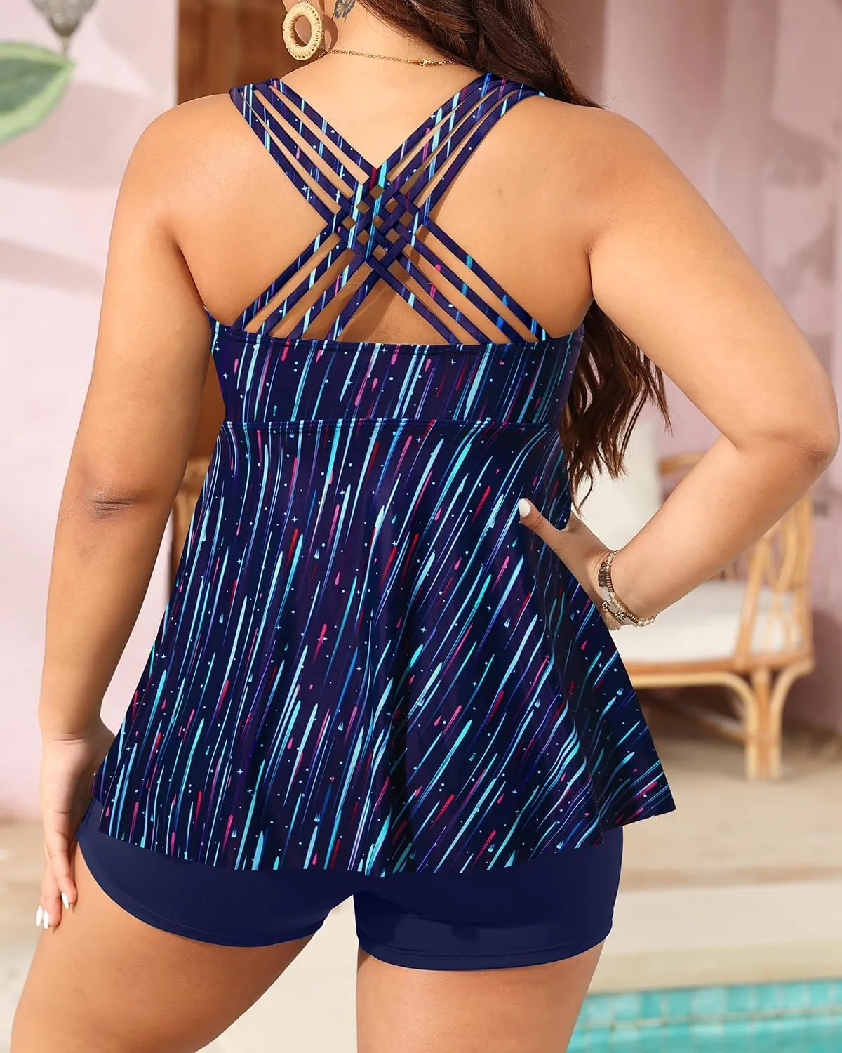 Aqua Eve Plus Size Swimsuits with Shorts Two Piece Tankini for Women Flowy Bathing Suits Athletic Swimwear