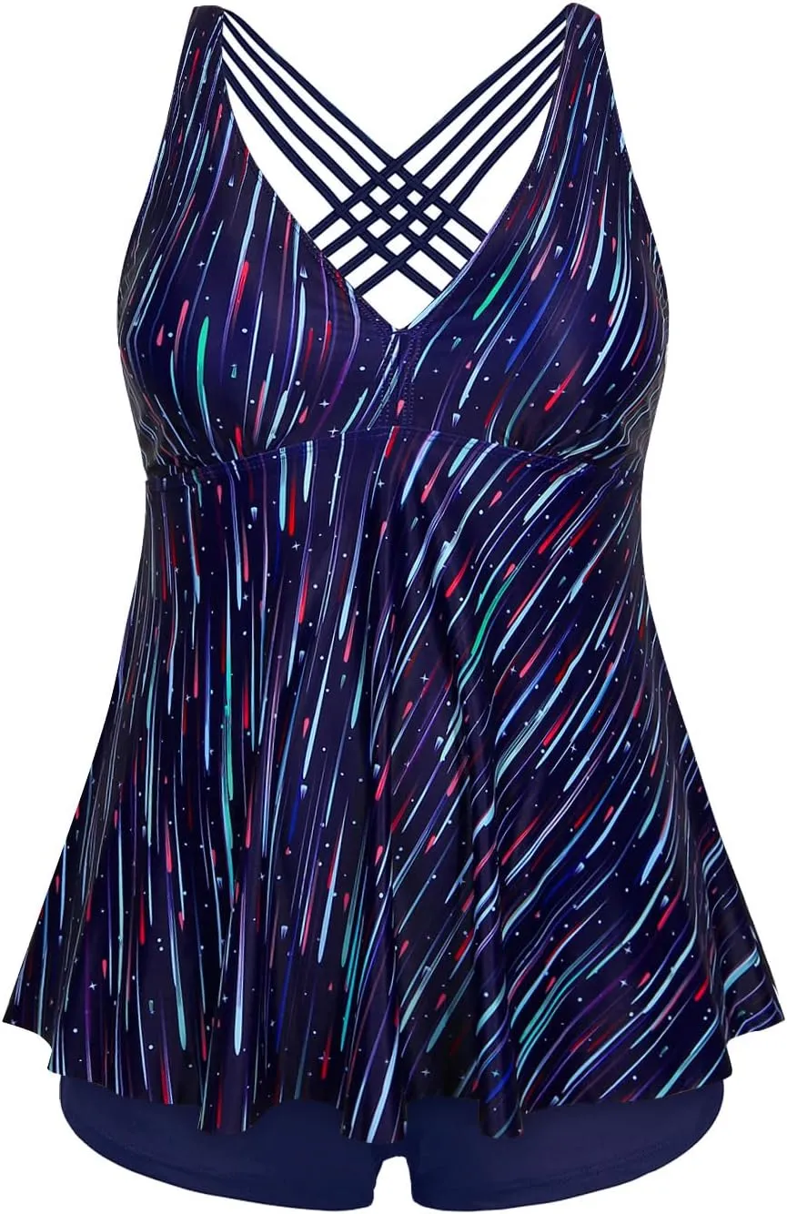 Aqua Eve Plus Size Swimsuits with Shorts Two Piece Tankini for Women Flowy Bathing Suits Athletic Swimwear