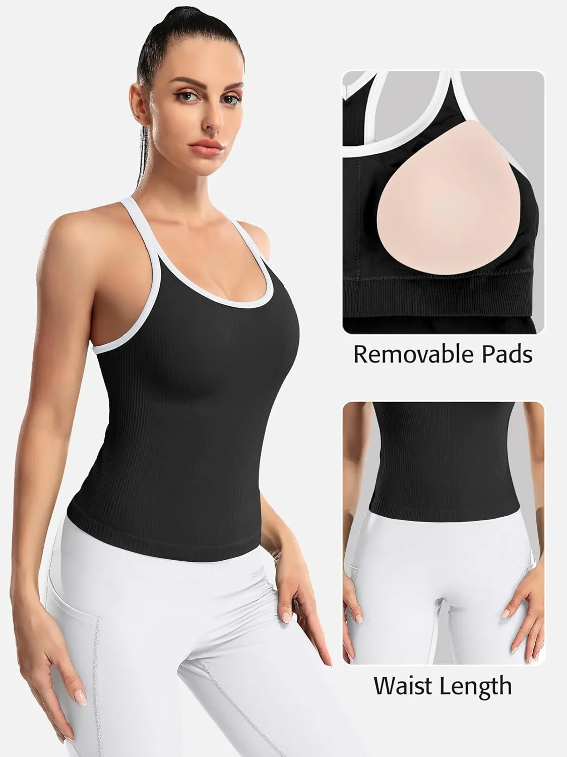 ATTRACO Women Ribbed Workout Crop Tops with Built in Bra Yoga Racerback Tank Top Tight Fit