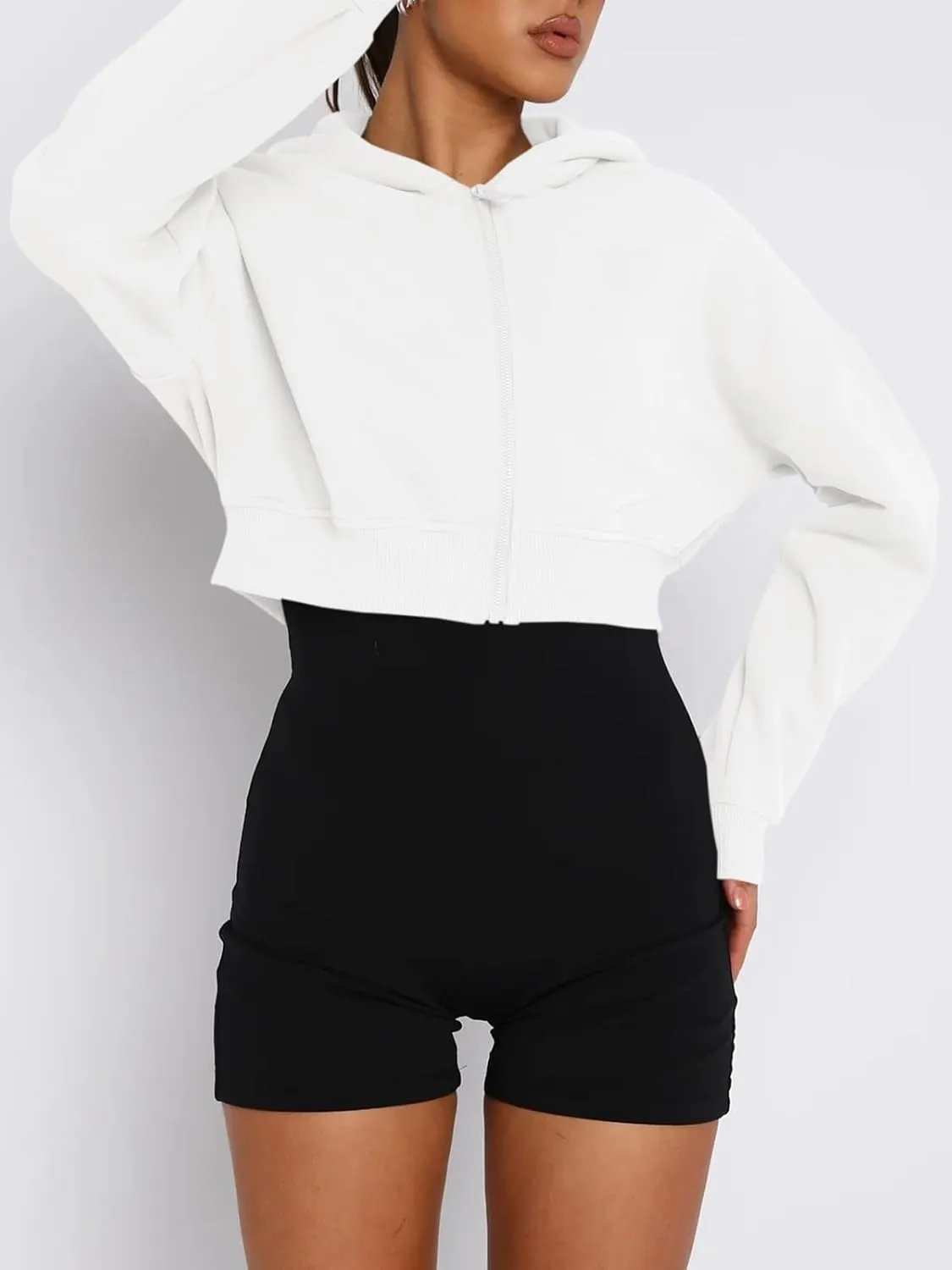 Aurgelmir Women's Cropped Zip Up Hoodie Sweatshirts Long Sleeve Casual Loose Y2K Pullover Tops