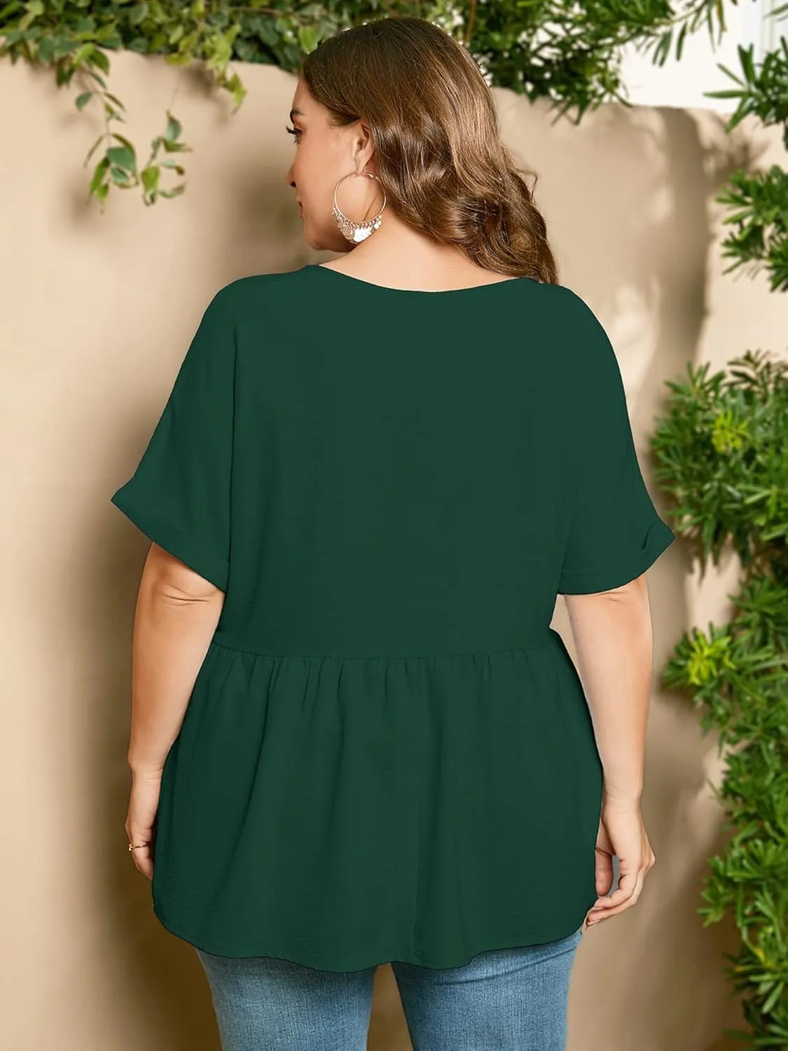 AusLook Plus Size Tunic for Women Double Ruffle Short Sleeve Clothes Loose Fit Clothing Flowy Shirts Summer Tops