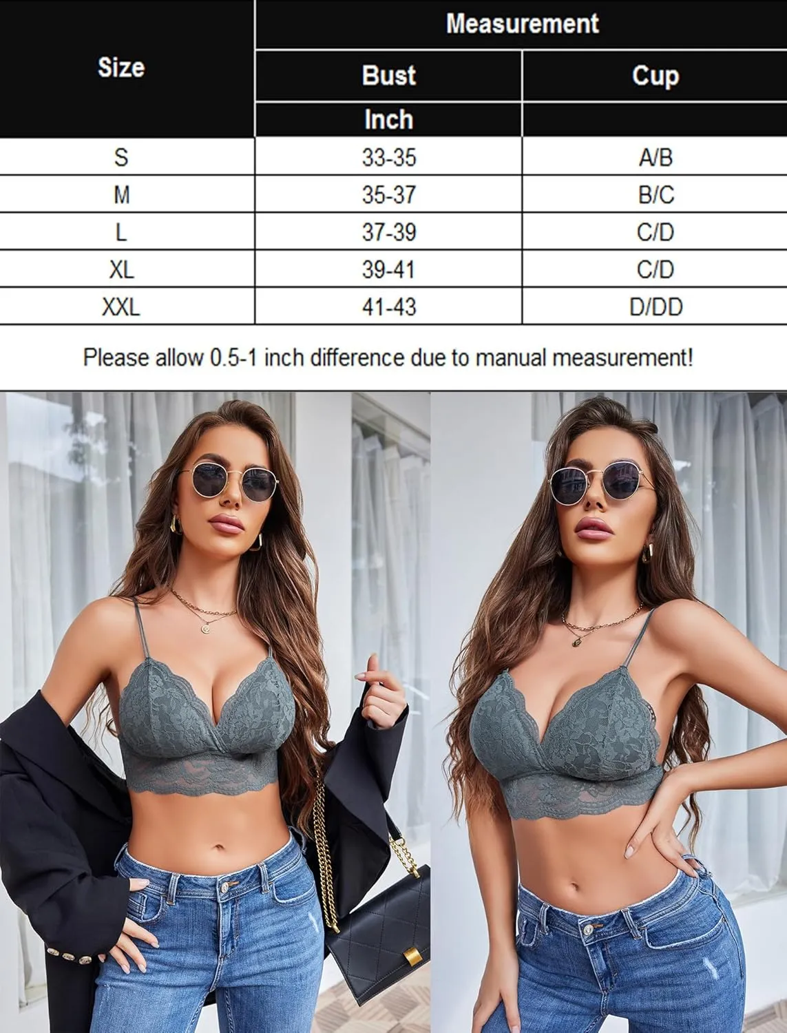 Avidlove Lace Bralette for Women V Neck Tank Top Spaghetti Strap Tube Slim Camisole Lingerie with Detachable Padded