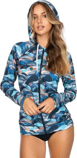 AXESEA Women's Hoodie Rash Guard UV Sun Protection Long Sleeve Hooded Swim Shirts Full Zip Front Swimsuit Tops