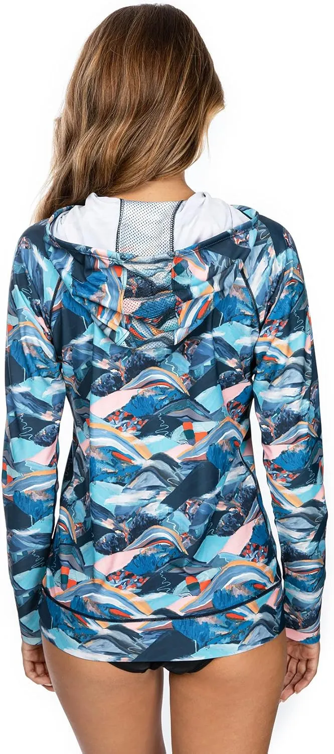 AXESEA Women's Hoodie Rash Guard UV Sun Protection Long Sleeve Hooded Swim Shirts Full Zip Front Swimsuit Tops