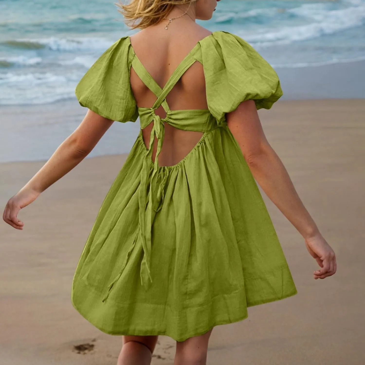 Babydoll Dresses for Women 2025 Cute Puff Short Sleeve Square Neck Tshirt Dress High Waist A Line Dress Mini Dresses