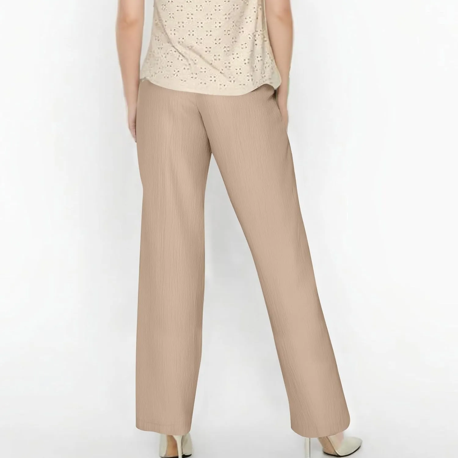 Baggy Wide Leg Linen Pants for Women Plus Size Elastic Waist Pants Textured Summer Beach Palazzo Pants with Pockets