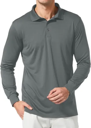 baleaf Men's Long Sleeve Golf Polo Shirt UPF 50 Quick Dry 3 Button Casual Work Outdoor Lightweight Performance Shirts
